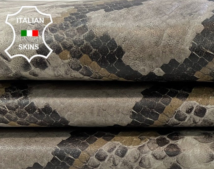 TAUPE GREY PYTHON Snake Print On Vintage Look Italian Goatskin Goat Leather hide hides skin skins 6sqf 1.0mm #C325