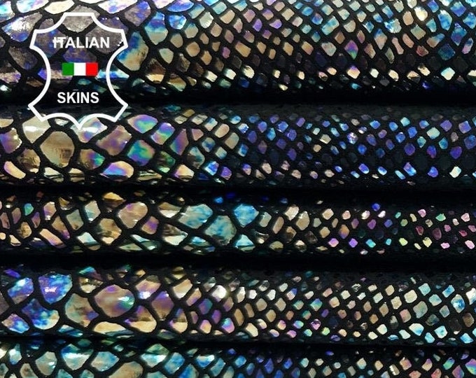 GASOLINE METALLIC HOLOGRAPHIC snake print textured on Italian Lambskin Lamb Sheep leather 2 skins hides total 14sqf 0.9mm #CA4