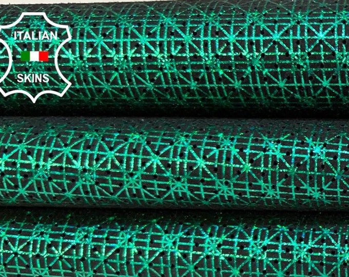 METALLIC EMERALD GREEN Eyes Attraction Print On Pinholes Perforated Soft Italian Goatskin Goat Leather hide hides skins 4+sqf 0.8mm #B9017