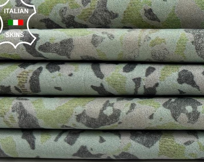 GREEN DISTRESSED Printed On Thin Soft Italian STRETCH Lambskin Lamb Sheep Leather pack 2 hides skins total 12sqf 0.5mm #C1033