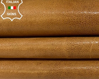 TAN BROWN DISTRESSED Vintage Look Thin Soft Italian Goatskin Goat Leather hide hides skin skins 6+sqf 0.6mm #B8361