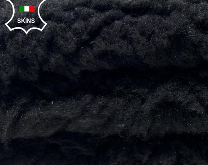Usa duties included - BLACK Long Hair Old Look Soft Hair On sheep Lambskin shearling hairy sheep Italian leather 5+sqf 23"x33" #C7995