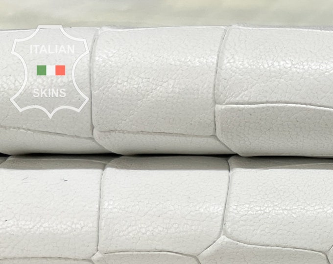 WHITE Crocodile Textured Embossed Print On Vegetable Tan Thick Soft Italian Goatskin Goat Leather hides hide skin skins 4sqf 1.1mm #B7092
