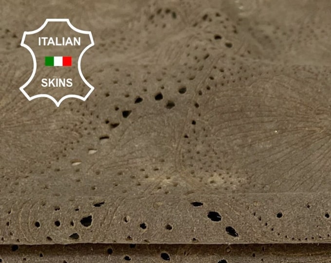 WALNUT BROWN SUEDE Flowers Laser Engraved thin soft Italian Lambskin Lamb Sheep Leather hide hides skin skins 4sqf 0.5mm #A9897