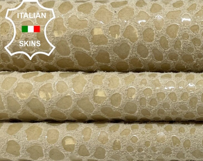 BEIGE SHINY LIZARD Reptile Print On Thin Soft Italian Lambskin Lamb Sheep Leather hides hide skin skins 5sqf 0.4mm #B1975