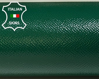 PATENT GREEN  Shiny Textured Print Thick Strong Italian Calfskin Calf Cow Leather skin skins pack of 2 pieces 16"x23" 2.0mm #B5535