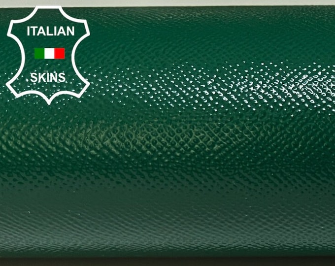 PATENT GREEN  Shiny Textured Print Thick Strong Italian Calfskin Calf Cow Leather skin skins pack of 2 pieces 16"x23" 2.0mm #B5535