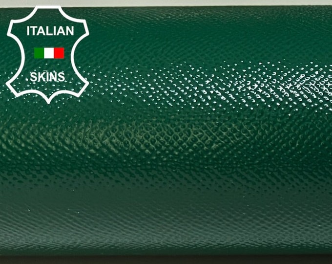 PATENT GREEN EPSOM Shiny Textured Print Thick Strong Italian Calfskin Calf Cow Leather skin skins pack of 2 pieces 16"x23" 2.0mm #B5535