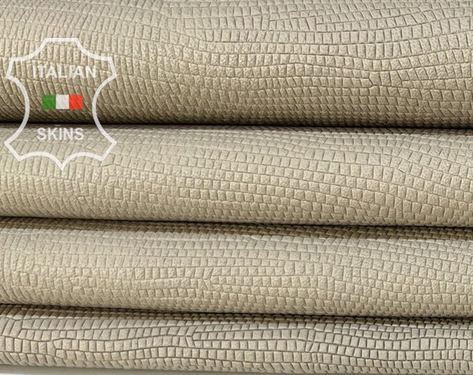 WASHED BEIGE REPTILE Lizard Textured Print On Vegetable Tan Thick Soft Italian Lambskin Sheep Leather hide hides skins 8sqf 1.2mm #B8210