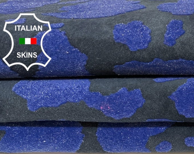 BLUE VELVET CAMO texture print On Black Soft Italian Lambskin Lamb Sheep Leather hides hide skin skins 6sqf 0.7mm #B987