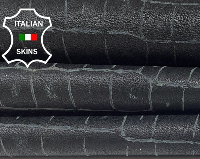 CROCODILE PRINT On Vintage BLACK Soft Italian Lambskin Lamb Sheep Leather hides hide skin skins 6sqf 1.4mm #B829