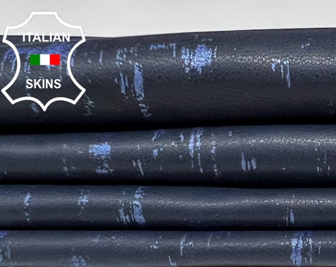 DARK BLUE DISTRESSED Printed Thin Soft Italian Lambskin Lamb Sheep Leather hide hides skin skins 5sqf 0.6mm #B4161