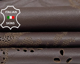 Delivered Duty Paid-FLOWERS LASER ENGRAVED On Brown Soft Italian Lambskin Lamb Leather skin 3sqf 0.6mm #B1880