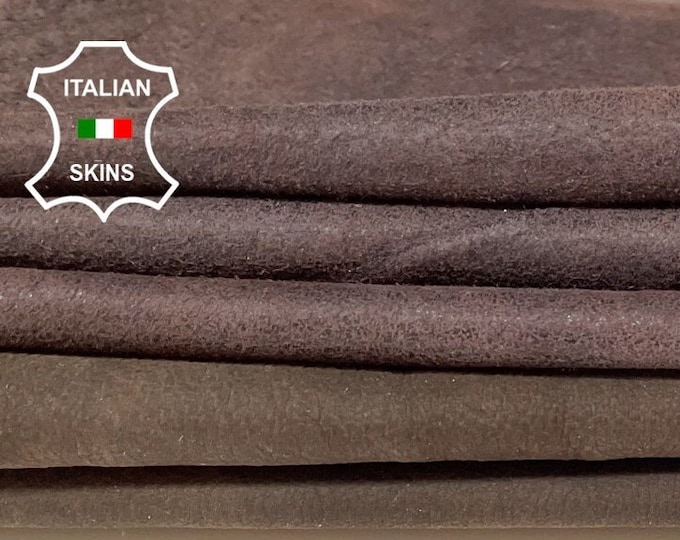 BROWN NUBUCK PACK 2 Shades Vintage Look Italian Lambskin Lamb Sheep leather hides 2 skins total 10sqf 0.8mm #A9984