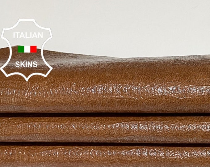 BROWN PATENT SHINY Crocodile Print Textured On Italian Goatskin Goat Leather hides hide skin skins 6sqf 0.7mm #B2758