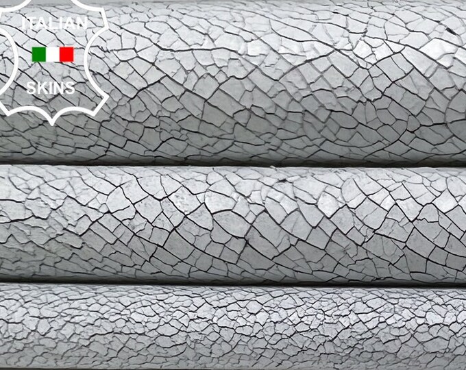 WHITE CRACKED Crackled on Black Thin Soft Italian Lambskin Lamb Sheep ...