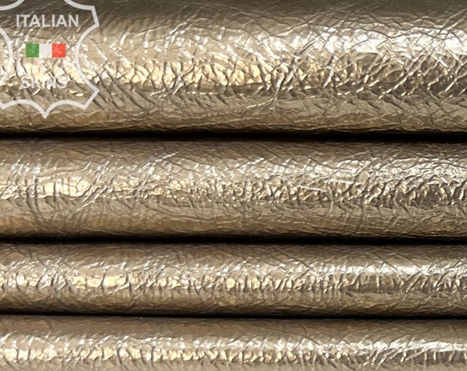 METALLIC PLATINUM CRINKLED Coated Thin Soft Italian Lambskin Lamb Sheep leather hide hides skin skins 5sqf 0.4mm #B7736