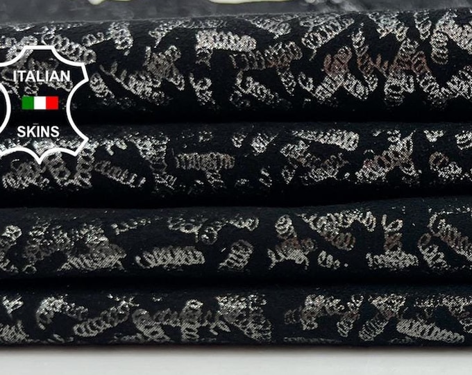 METALLIC GUNMETAL Print On Black Soft Italian Goatskin Goat Leather pack 2 hides skins total 10sqf 0.7mm #C1009