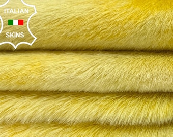 LIGHT YELLOW DISTRESSED Short Hair On Soft Goatskin shearling fur hairy Goat Italian leather pack 2 hides skins total 22"x28"  #B6734