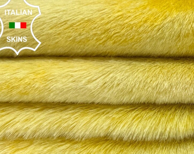 LIGHT YELLOW DISTRESSED Short Hair On Soft Goatskin shearling fur hairy Goat Italian leather pack 2 hides skins total 22"x28"  #B6734