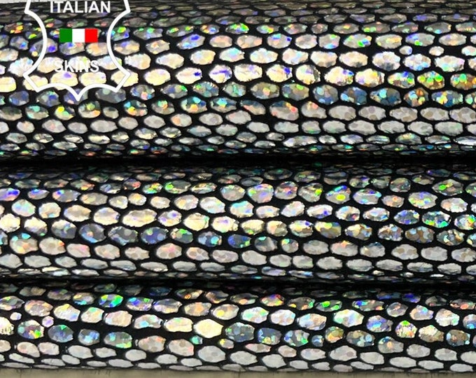 METALLIC HOLOGRAPHIC SILVER Snake Print On Thick Italian Goatskin Goat Leather hide hides skin skins 2sqf 1.1mm #B9295