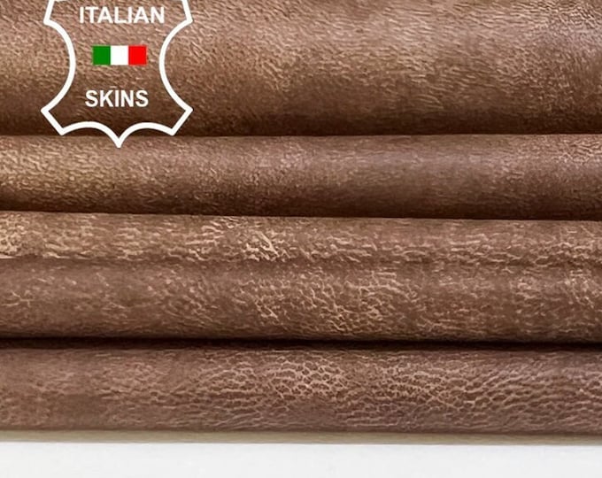 BROWN DISTRESSED VINTAGE Look Thin Soft Italian Lambskin Lamb Sheep leather pack 2 hides skins total 12+sqf 0.5mm #B5384