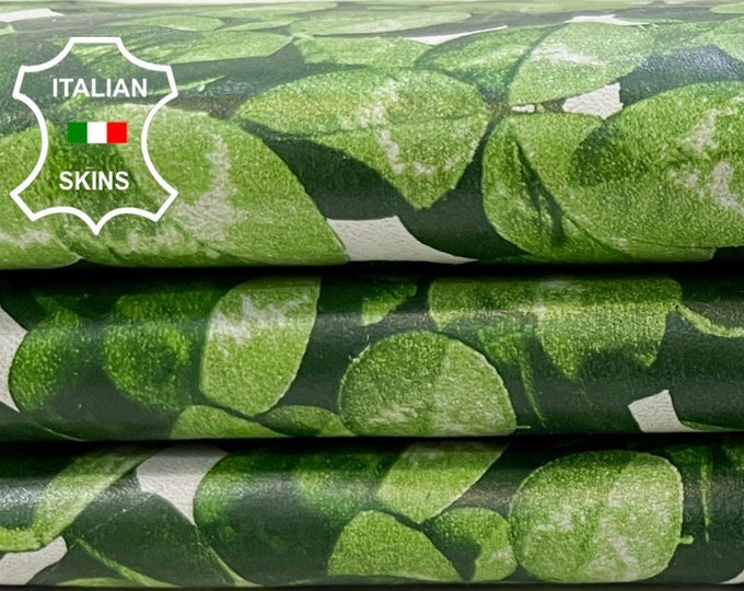 GREEN FLOWERS PETALS Print On Italian Goatskin Goat Leather hide hides skin skins 5+sqf 0.8mm #C332