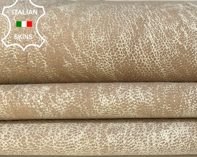 BEIGE DISTRESSED VINTAGE Look Thin Soft Italian Goatskin Goat leather hide hides skin skins 3+sqf 0.5mm #B8498