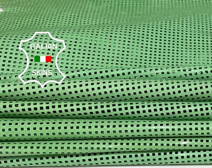 APPLE GREEN SQUARES Perforated Italian Goatskin Goat Leather hides pack 6 skins total 15sqf 0.6mm #A9850