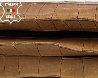 SAND BROWN CROCODILE Print Embossed On Vegetable Tan Strong Italian Goatskin Goat Leather hide hides skin skins 7sqf 0.8mm #C570