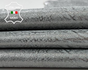 METALLIC STEEL Distressed Vintage Look Thin Soft Italian Goatskin Goat Leather hide hides skin skins 5sqf 0.6mm #C1144