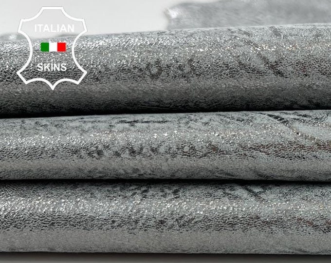 METALLIC STEEL Distressed Vintage Look Thin Soft Italian Goatskin Goat Leather hide hides skin skins 5sqf 0.6mm #C1144