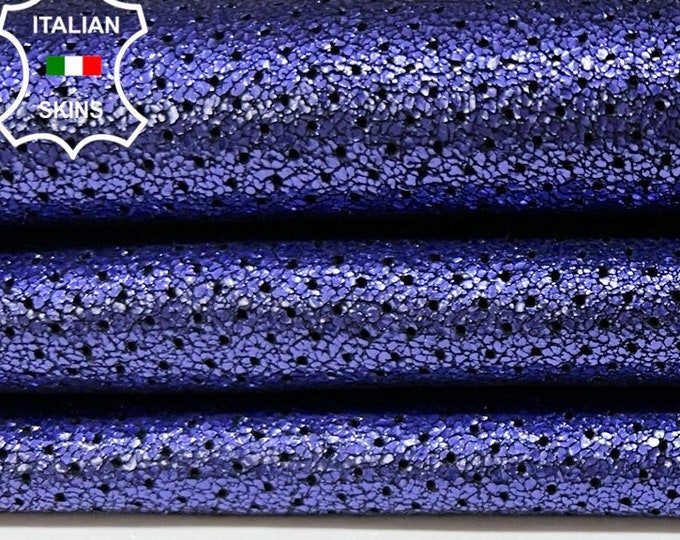 METALLIC INDIGO BLUE Crackle Pinholes Perforated Soft Italian Goatskin Goat Leather hide hides skin skins 2+sqf 0.9mm #B9104