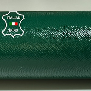 PATENT GREEN  Shiny Textured Print Thick Strong Italian Calfskin Calf Cow Leather skin skins pack of 2 pieces 16"x23" 2.0mm #B5535
