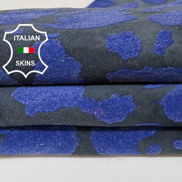 BLUE VELVET CAMO texture print On Black Soft Italian Lambskin Lamb Sheep Leather hides hide skin skins 6sqf 0.7mm #B987