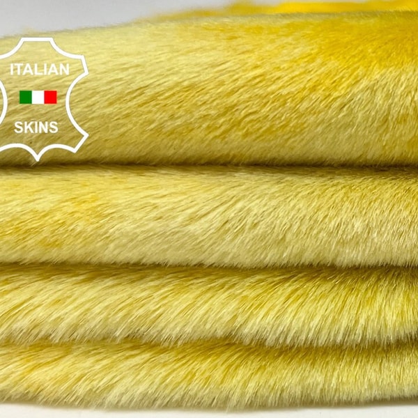 LIGHT YELLOW DISTRESSED Short Hair On Soft Goatskin shearling fur hairy Goat Italian leather pack 2 hides skins total 22"x28"  #B6734