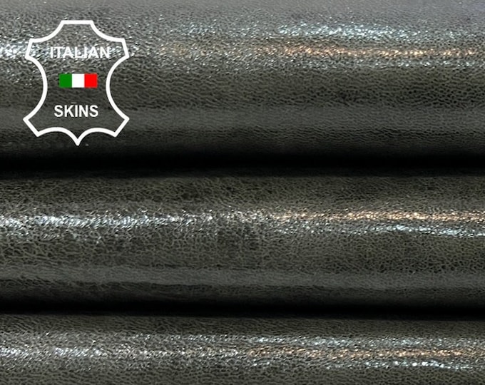 DARK OLIVE PETROL Waxy Shiny Vintage Look Soft Italian Lambskin Lamb Sheep Leather hide hides skin skins 7sqf 1.0mm #C489