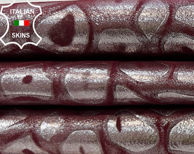 SHIMMER SILVER STONES Print On Wine Soft Italian Lambskin Lamb Sheep Leather hide hides skin skins 5sqf 0.7mm #C391