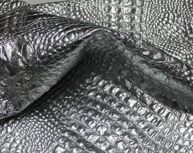 Italian Goatskin leather 12 skins hides METALLIC SILVER CROCODILE Alligator embossed textured on Goat leather 80sqf