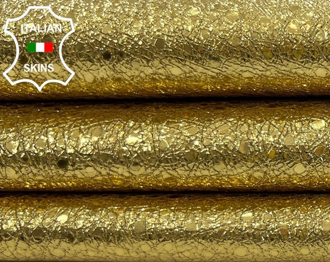 METALLIC GOLD CRINKLED Print On Wine Backside Soft Italian Goatskin Goat Leather hide hides skin skins 5sqf 1.0mm #C610