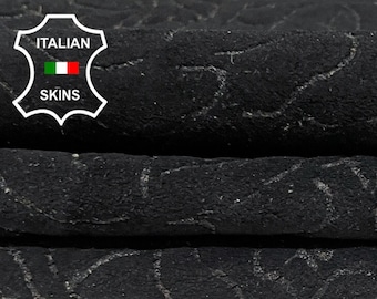 BLACK NUBUCK FLOWERS Print Velvet Touch Thin Soft Italian Lambskin Lamb Sheep Leather hides hide skin skins 4sqf 0.5mm #B2025