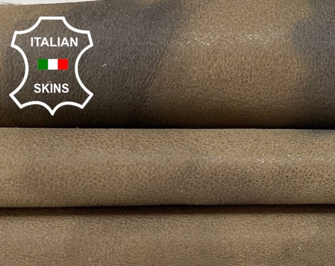 BLUE CAMO PRINT On Walnut Brown Soft Italian Lambskin Lamb Sheep Leather hides hide skin skins 4+sqf 0.6mm #B1142