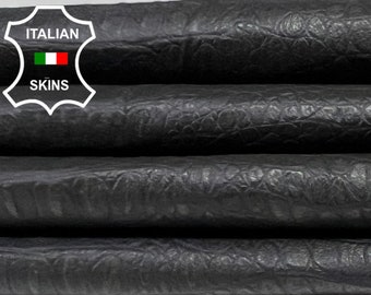 BRONZE HUE CROCODILE Print On Black Thin Soft Italian Lambskin Lamb Sheep Leather hide hides skin skins 4+sqf 0.5mm #B4156