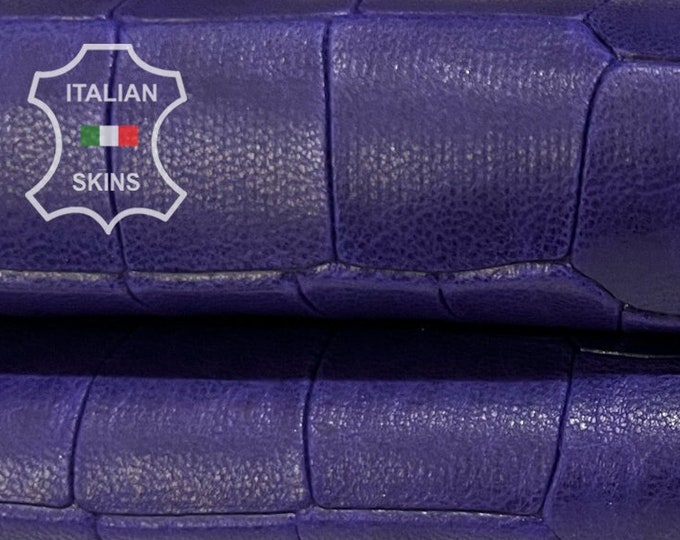 INDIGO PURPLISH BLUE Crocodile Textured Embossed Print On Vegetable Tan Thick Italian Goatskin Goat Leather hides skins 5sqf 1.1mm #B7088