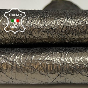 METALLIC PEWTER Crackled Antiqued Vintage Look Italian Goatskin Goat Leather hide hides skin skins 5sqf 0.9mm #B5302