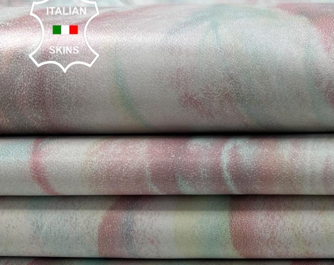 TIE DYE MULTICOLOR On Grey Thin Italian Goatskin Goat Leather pack 2 hides skins total 6+sqf 0.6mm #C3017