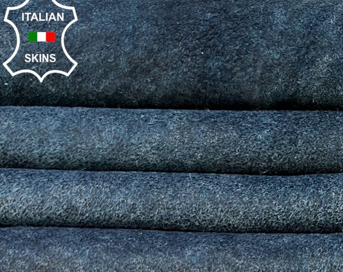 DENIM BLUE SUEDE Vintage Look Thin Soft Italian Lambskin Lamb Sheep leather hide hides skin skins 5sqf 0.6mm #B8726