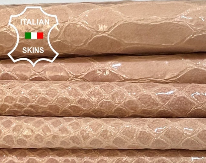 NUDE PINK SNAKE Shiny Print On Thin Soft Italian Lambskin Lamb Sheep leather pack 2 hides skins total 10+sqf 0.4mm #B5074