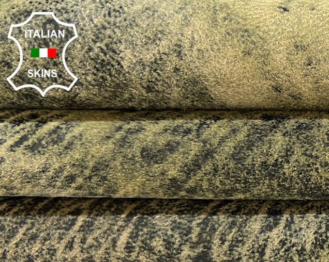 OLIVE GREEN NUBUCK Vintage look Vegetable Tan Thick Italian Goatskin Goat Leather hide hides skin skins 6+sqf 1.1mm #B8748