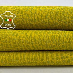 YELLOW CRACKED VINTAGE Look Thick Italian Goatskin Goat Leather hide hides skin skins 6+sqf 1.5mm #C567